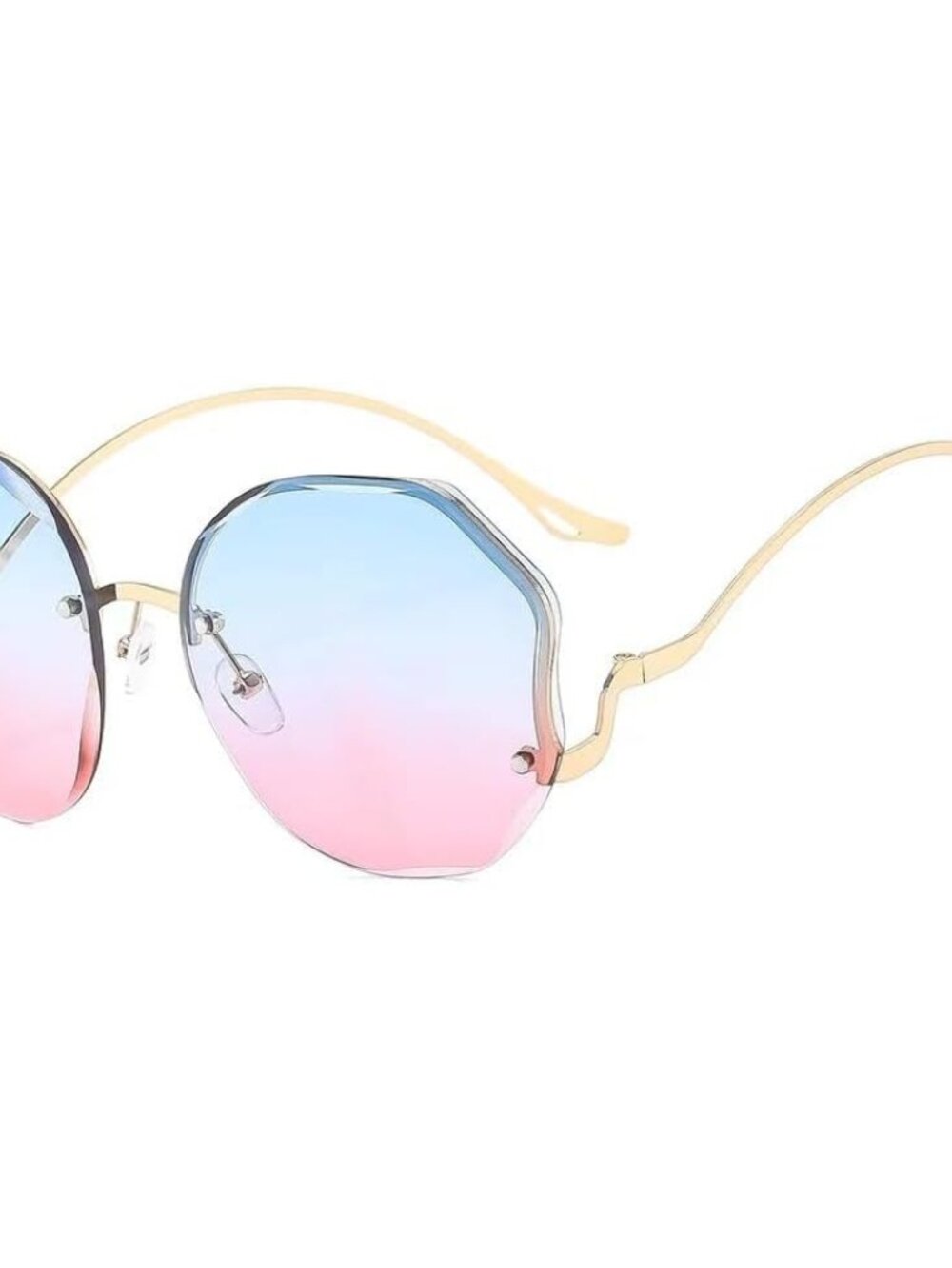 Frameless Geometric Cat Eye Sunglasses - Ultra-Lightweight Gold Frame for Women